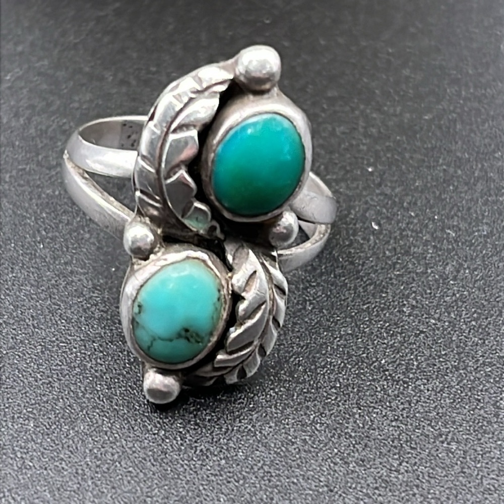 Native American Sterling Silver Turquoise split shank ring, size 9.5 vintage - Picture 6 of 10